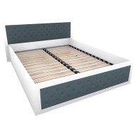 Pat Torino 160x200 cm cu somiera metalica rabatabila si lada, Alb / Piele ecologica Gri